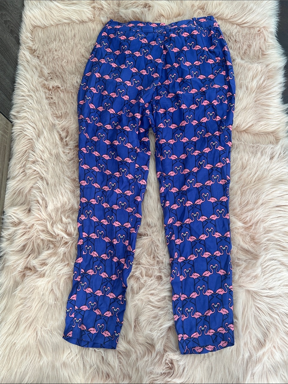Harlyn 100% Silk 🦩 flamingo tapered leg trousers sz XS - Picture 2 of 6